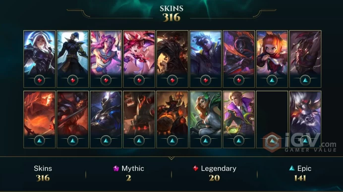  [D118] NA/EUW/OCE/JP/ 172 heroes / 316skins /  Instant Delivery/ Can change bound email and password/Can be transferred to any server