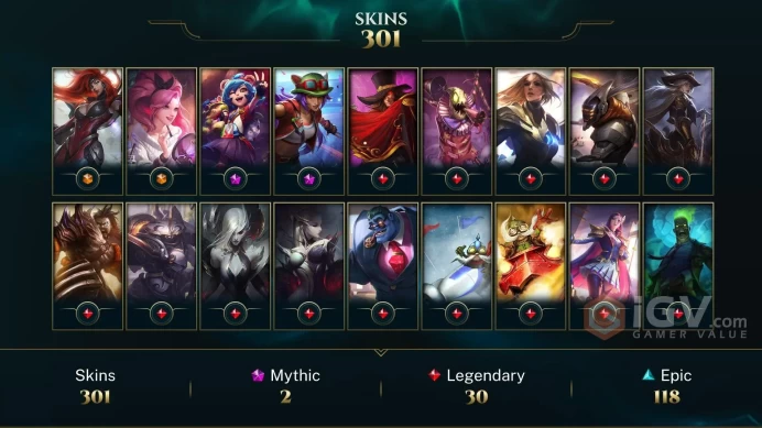 [D121] NA/EUW/OCE/JP/ 172 heroes / 301skins /  Instant Delivery/ Can change bound email and password/Can be transferred to any server
