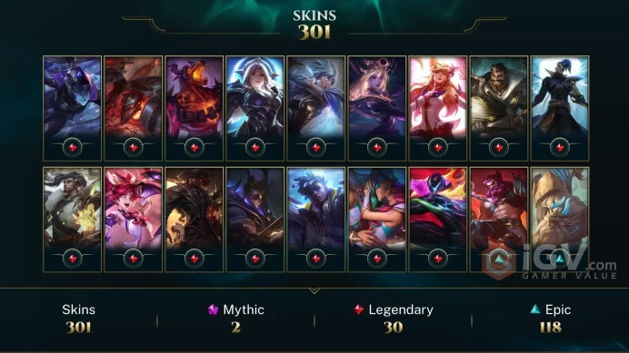 [D121] NA/EUW/OCE/JP/ 172 heroes / 301skins /  Instant Delivery/ Can change bound email and password/Can be transferred to any server