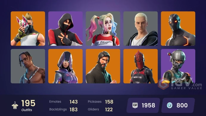 [PC] 194 skins | Eon | IKONIK | The Reaper | Glow | Elite Agent | Travis Scott | OG STW | Take the L | Candy Axe | 	Y295