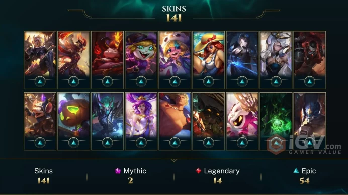 [D130] NA/EUW/OCE/JP/ 150 heroes / 141skins /  Instant Delivery/ Can change bound email and password/Can be transferred to any server