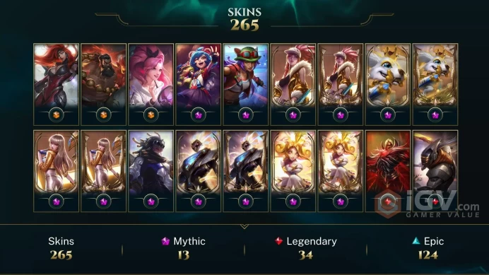 [D131] NA/EUW/OCE/JP/ 171 heroes / 265skins /  Instant Delivery/ Can change bound email and password/Can be transferred to any server