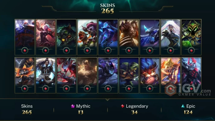 [D131] NA/EUW/OCE/JP/ 171 heroes / 265skins /  Instant Delivery/ Can change bound email and password/Can be transferred to any server