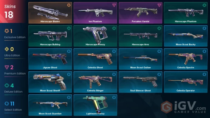 TR/EU Full Access | 18 Skins Hieroscape Blades + Forsaken Vandal + Ion Phantom + Moon Scout Sheriff + more | Silver 2 Last Rank 