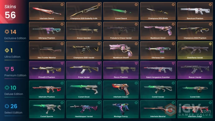 [KOREA] 56 Skins | 4 Knife| Full Acces | Champions 2024 Blade / Champions 2025 Butterfly Knife / Champions 2024 Phantom / Elderflame Vandal |