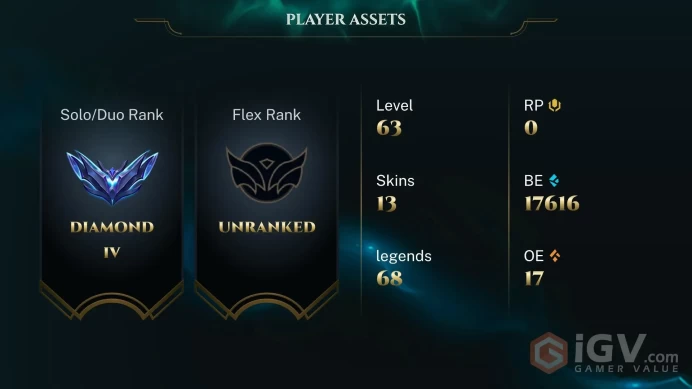EUW -(S16) DIA 4 %65 WR- 65 Champ - 13 Good Skins - 17,6K BE - HONOR 5 -Unverified Email - SAFETY - CHEAP