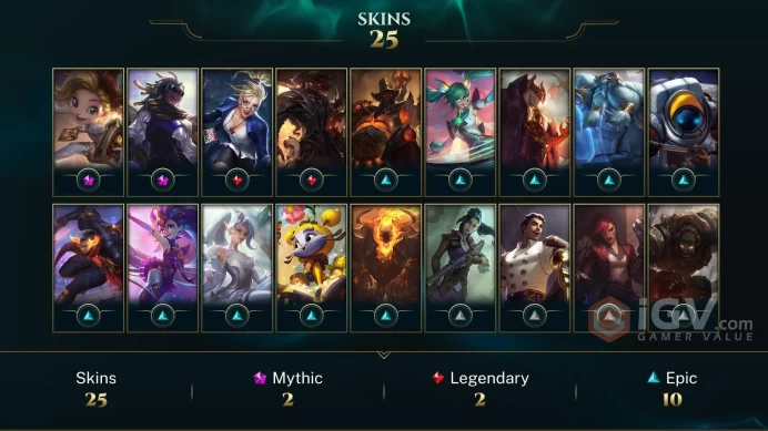 ME EMAIL CHANGEABLE 43 CHAMPIONS 4.9KBE 25 SKINS Prestige Arcanist Zoe Prestige True Damage Senna 12 LITTLE LEGENDS LAST PLAY 2024