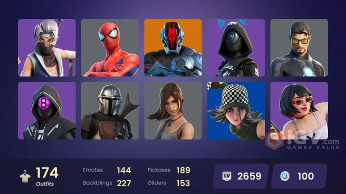 (PC PSN XBOX) 174 skins | FNCS Champion Seeker | Valeria | The Origin | Malik | Spire Assassin | The Cube Queen | Raz | Joey | Era | The Ageless