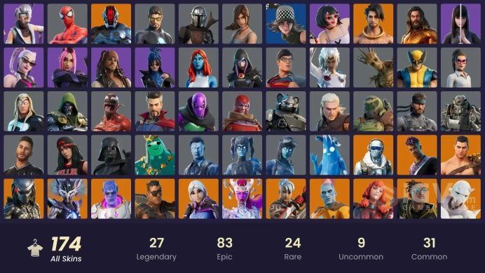 (PC PSN XBOX) 174 skins | FNCS Champion Seeker | Valeria | The Origin | Malik | Spire Assassin | The Cube Queen | Raz | Joey | Era | The Ageless