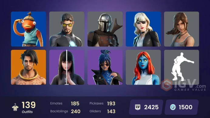 PC/PSN/Xbox/Nintendo 138 skins Leviathan Axe | Vi | Master Chief (Matte Black) | Tart Tycoon | Valeria | Spire Assassin | Oro | Raz | Joey | Men