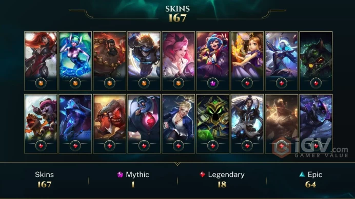 [D117] NA/EUW/OCE/JP/ 172 heroes / 167skins /  Instant Delivery/ Can change bound email and password/Can be transferred to any server
