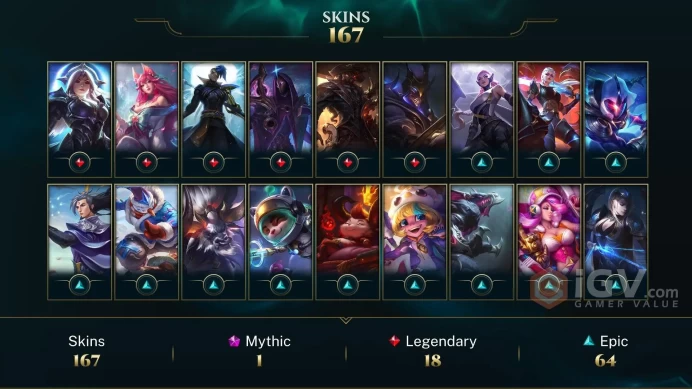 [D117] NA/EUW/OCE/JP/ 172 heroes / 167skins /  Instant Delivery/ Can change bound email and password/Can be transferred to any server