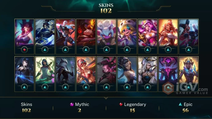 NA EMAIL CHANGEABLE 70 CHAMPIONS 102 SKINS Prestige True Damage Senna Gun Goddess MF PF Ezreal