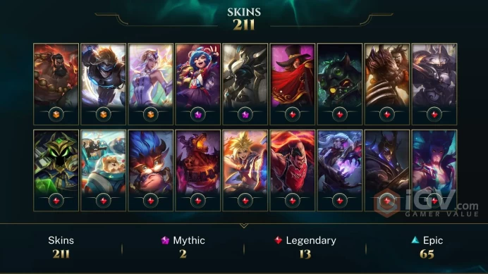 [D140] NA/EUW/OCE/JP/ 172 heroes / 211skins /  Instant Delivery/ Can change bound email and password/Can be transferred to any server