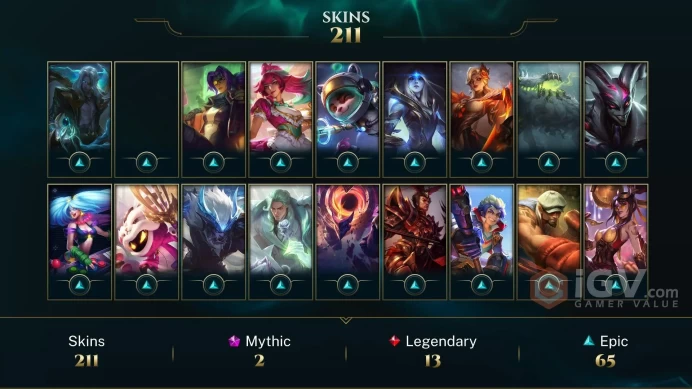 [D140] NA/EUW/OCE/JP/ 172 heroes / 211skins /  Instant Delivery/ Can change bound email and password/Can be transferred to any server