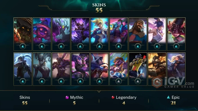 OCE EMAIL CHANGEABLE 89 CHAMPIONS 55 SKINS Prestige Pulsefire Thresh 2X Prestige Valiant Sword Riven 2X Gun Goddess Miss Fortune Elementalist Lx