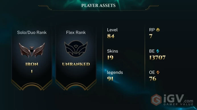 EUW -(S16) IRON 1(52LP) - 91 Champ - 19 Good Skins(4 Epic) - 13.7K BE - HONOR 5 - HANDMADE - S2 ACC - FULL ACCES - SAFETY - CHEAP