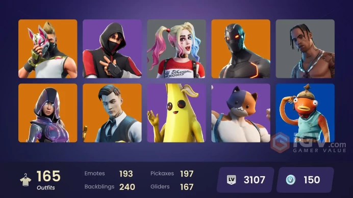 Full Access 165 skins | OG STW | IKONIK | Travis Scott | Glow | Gold Midas | Gold Brutus | Rogue Agent | Fusion | The Visitor | Drift |