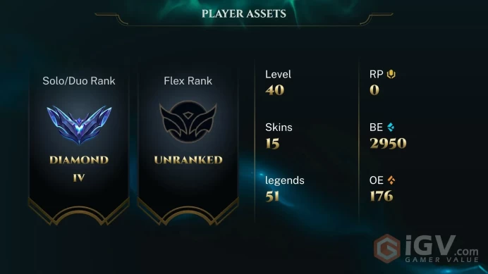 [EUW] S16 - SPLIT 1 - Diamond 4 - 26 LP Gain - 15 Skins - Honor 5 - Ranked Ready - Instant Delivery