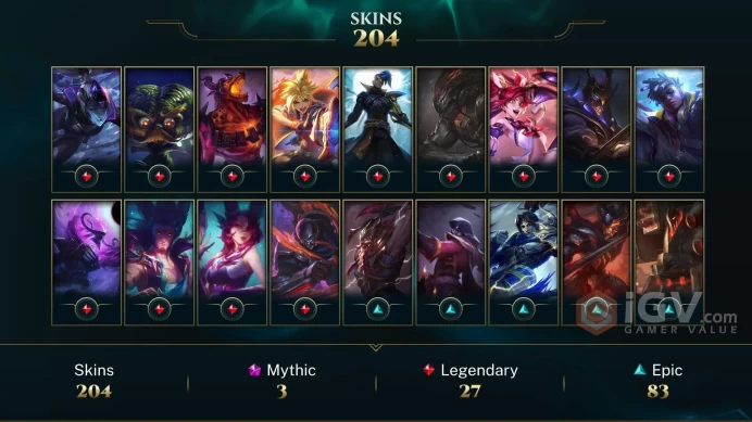 [D30] NA/EUW/OCE/JP/ 123 heroes / 204skins /  Instant Delivery/ Can change bound email and password/Can be transferred to any server