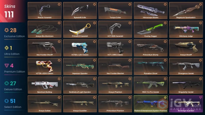 EU/TUR 83620 VP 111 SKINS VCT 2025 Karambit VCT25 x LEV Classic Magepunk Sparkswitch Forsaken Vandal Divergence Vandal Imperium Operator