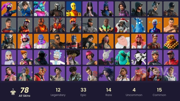 (PC PSN XBOX) 78 skins | Polo Prodigy | MAIL CHANGE / CHUN-LI / GALAXY SCOUNT / Kado Thorne | Era | Menace | Valeria | Predator | Optimus Prime