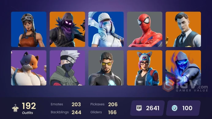 (PC PSN XBOX) 192 skins | Renegade Raider | Gold Brutus | Gold Midas | Subzero Cryptic | Fixer | Lina Scorch | Naruto Uzumaki | Sultura | Raven 