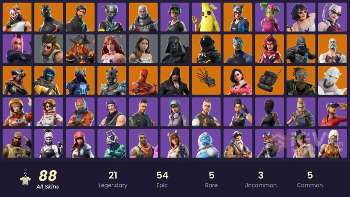 75 skins/full access/the reaper/elite agent/take the l/freestylin/sub commander/drift stage 5/trailblazer/orange justice/point it out