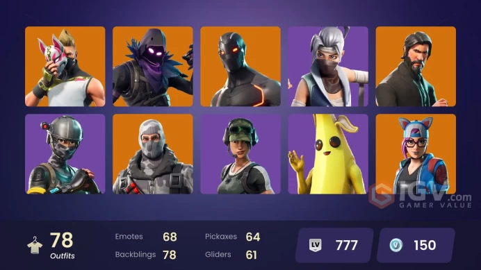 78 skins/full access/the reaper/elite agent/trailblazer/take the l/carbide stage 5/fresh/freestylin/disco baller/battle bus banner