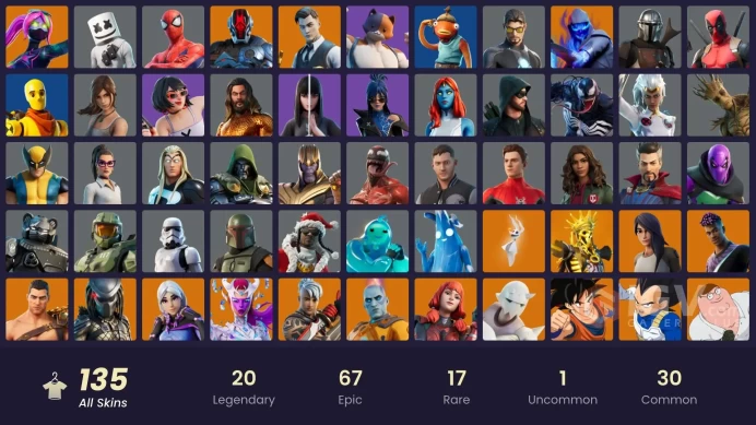 (PC PSN XBOX) 135 skins | Gold Midas | Gold Brutus | Master Chief (Matte Black) | LARA CROFT / MARSHMELLO / SON GOKU / GALAXIA / Naruto Uzumaki 