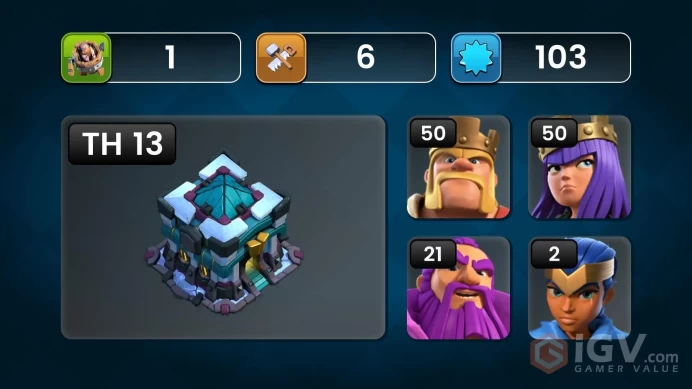 TH12 Clash of Clans – Level 99 / Heroes: 46 | 58 | 30 | 32 / Builders: 6 / Best Price – Quick Delivery / DM for details