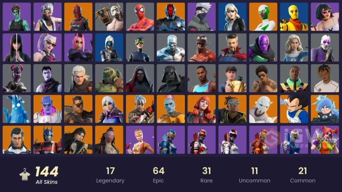 PC/PSN/Xbox/Nintendo 144 skins | Leviathan Axe | Psycho Bandit | Naruto Uzumaki | Kata Captain | The Origin | Malik | Red Knight | Joey | Era | 