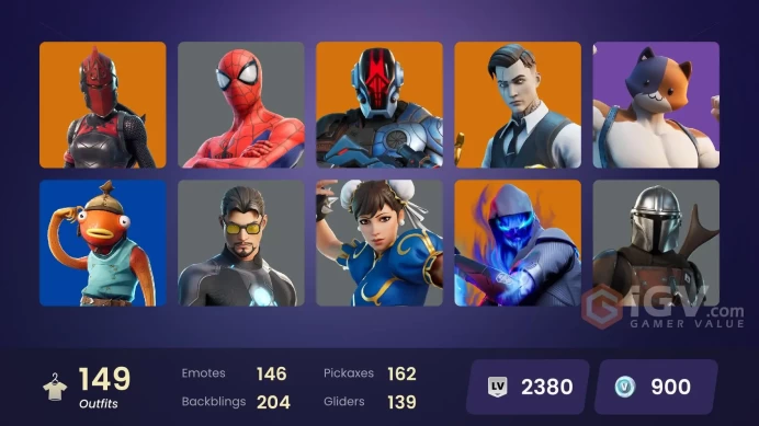 (PC PSN XBOX) 149 skins | CHUN-LI / LARA CROFT / Gold Midas | Gold Brutus | Gold Meowscles | End Zone | Tart Tycoon | Valeria | Sorana | Oro | T