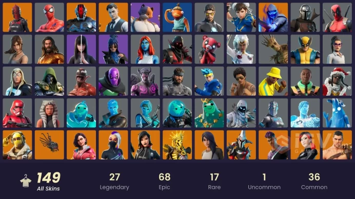 (PC PSN XBOX) 149 skins | CHUN-LI / LARA CROFT / Gold Midas | Gold Brutus | Gold Meowscles | End Zone | Tart Tycoon | Valeria | Sorana | Oro | T
