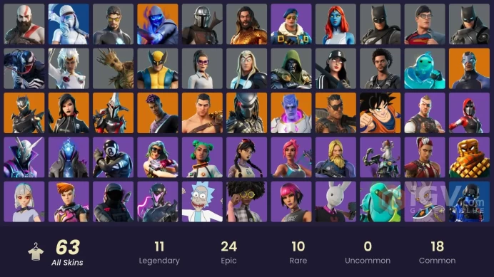 (PC PSN XBOX) 63 skins | LEVIATHAN AXE / Gold Kratos | LAUGH IT UP / Carbon Commando | Royale Bomber | Predator | Fusion | Joey | Sorana | Carbi