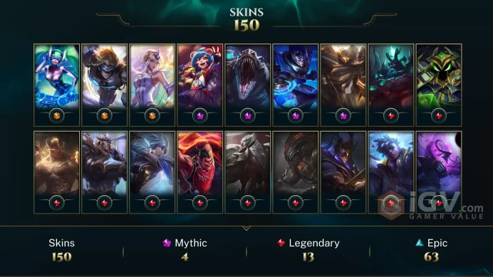 NA EMAIL CHANGEABLE 131 CHAMPIONS 150 SKINS hextech renekton+jarvan prestige garen 8.6KOE Last play 2023