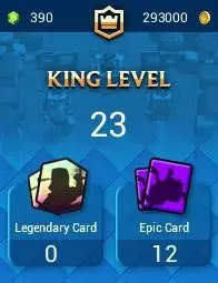 KT 9 LEVEL 23+Trophies:2390+52 Cards+1 Cards (11LVL)+2 Tower Skins+7 Emotes+293K Gold+390 Gems+IOS/ANDROID #LOT-136082