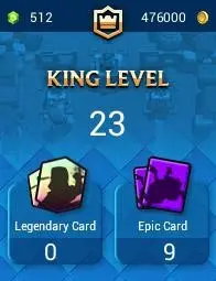 KT 9 LEVEL 23+Trophies:2157+45 Cards+1 Cards (10LVL)+2 Tower Skins+6 Emotes+476K Gold+512 Gems+IOS/ANDROID #LOT-136147