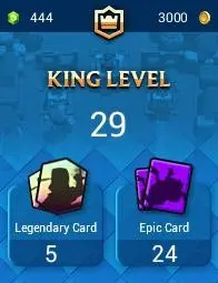 KT 10 LEVEL 29+Trophies:3087+83 Cards+2 Cards (11LVL)+1 Tower Skins+7 Emotes+3K Gold+444 Gems+IOS/ANDROID #LOT-136150
