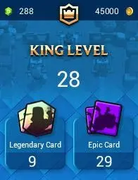 KT 10 LEVEL 28+Trophies:5164+94 Cards+1 Cards (13LVL)+1 Tower Skins+19 Emotes+45K Gold+288 Gems+IOS/ANDROID #LOT-136157