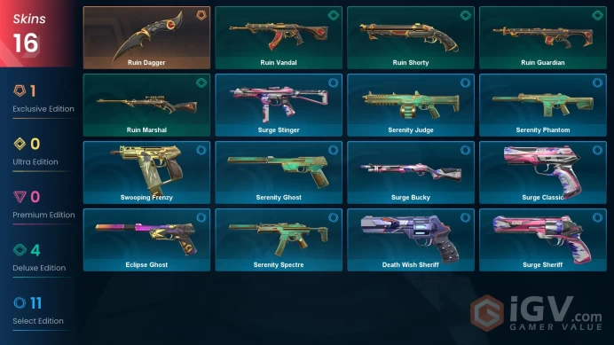 [ASIA] 16 Skins | 1 Knife | Full Acces | Ruin Dagger / Ruin Vandal / Serenity Phantom / Death Wish Sheriff |