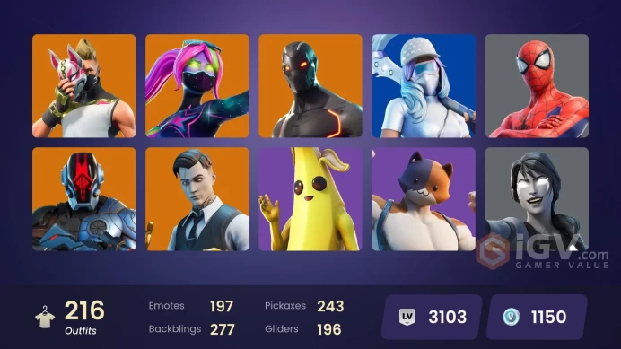[PC/PSN/XBOX/Nintendo]  216 skins F/A :  Leviathan Axe | OG STW | Gold Midas | Snake Eyes | Recon Champion | Rogue Agent | Shady Doggo | Hybrid 