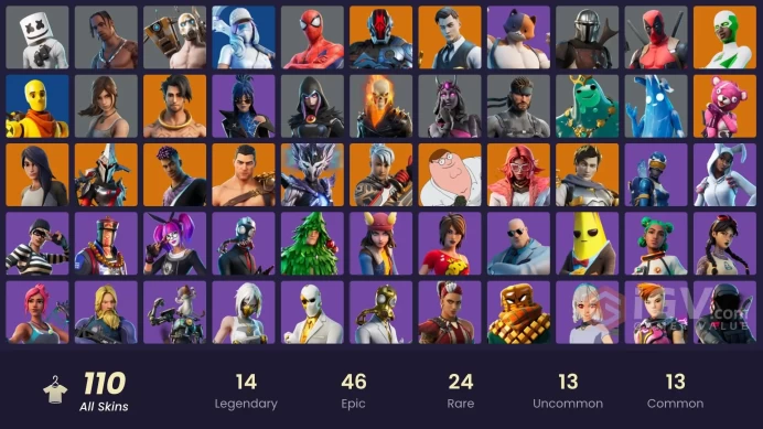 110 skins | Travis Scott | Reaper | Candy Axe | Gold Meowscles | Gold Midas | Gold Brutus | Major Glory | Valeria | The Foundation | Raz