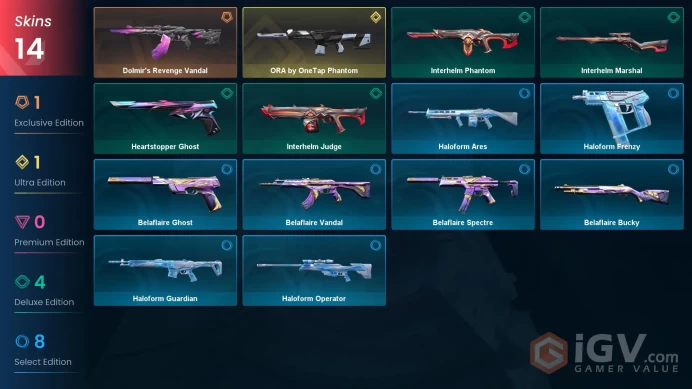 EU | Valorant Account | 14 Skins | ORA by OneTap Phantom | Dolmir's Revenge Vandal | Interhelm Marshal | Heartstopper Ghost
