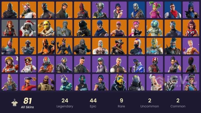 81 skins | Black Knight | The Reaper | Elite Agent | Take The L | Floss | Blue Squire | Royale Knight | Omega | Ride The Pony | Snowflake