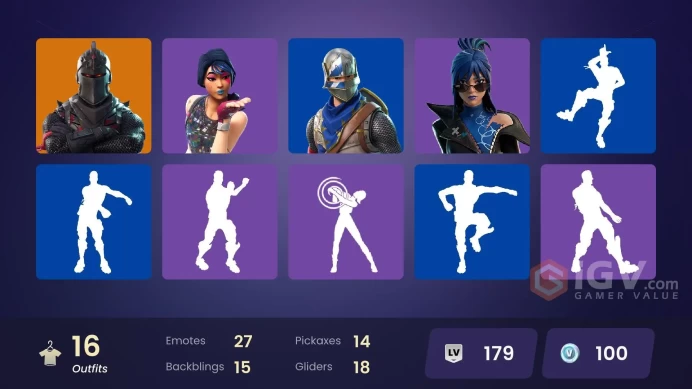 16 skins | Black Knight | Take The L | Floss | Fresh | Blue Squire | Royale Knight | Ride The Pony | Mako | Snowflake | Sparkle Specialist
