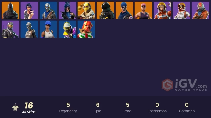 16 skins | Black Knight | Take The L | Floss | Fresh | Blue Squire | Royale Knight | Ride The Pony | Mako | Snowflake | Sparkle Specialist