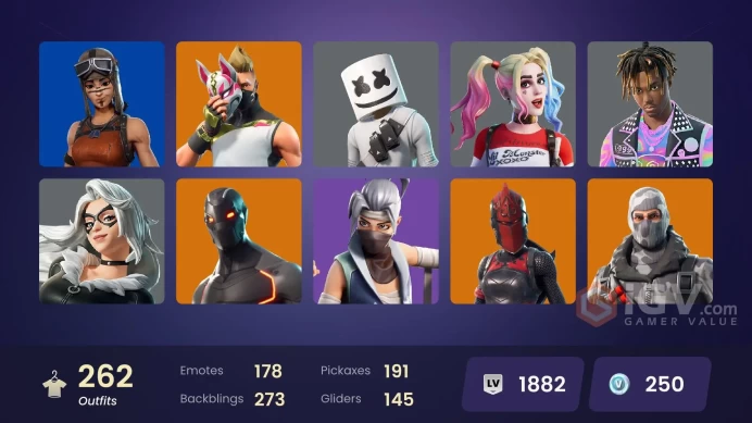 261 skins | Havoc | Trailblazer | Candy Axe | Ride The Pony | Renegade Raider | Gold Midas | Omega (stage 5) | Gold Brutus | WORLD CUP