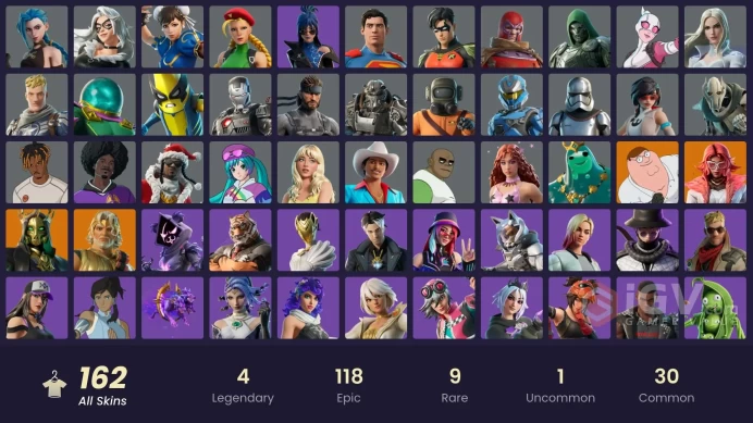 PC/PSN/Xbox/Nintendo 160 skins | Arcane Jinx | Hades | Valeria | Peter Griffin | Zeus | Poseidon | General Grievous | Apprentice Evie | Captain 