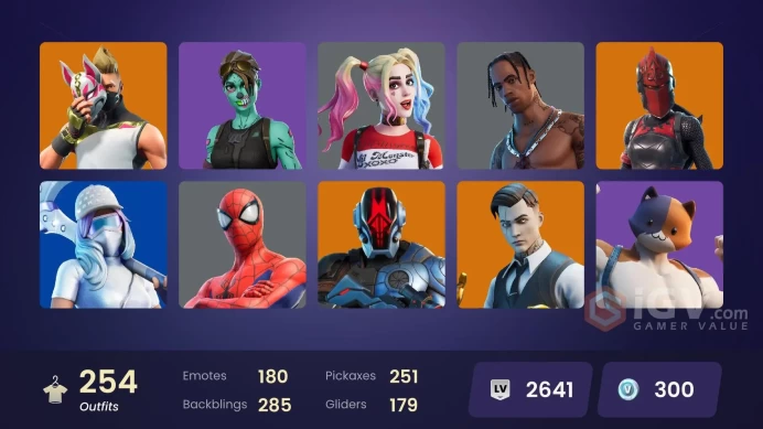 255 skins | OG STW | Rogue Spider Knight | Travis Scott | Gold Midas | Gold Brutus | Heron Stance Hero | The Champion | Leon S. Kennedy | 800 VB